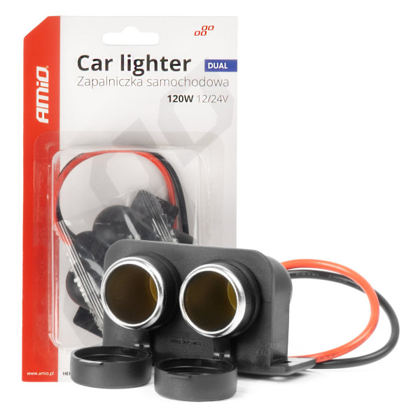 Dvigubas hermetiškas automobilio maitinimo lizdas 12/24V AMIO-04130