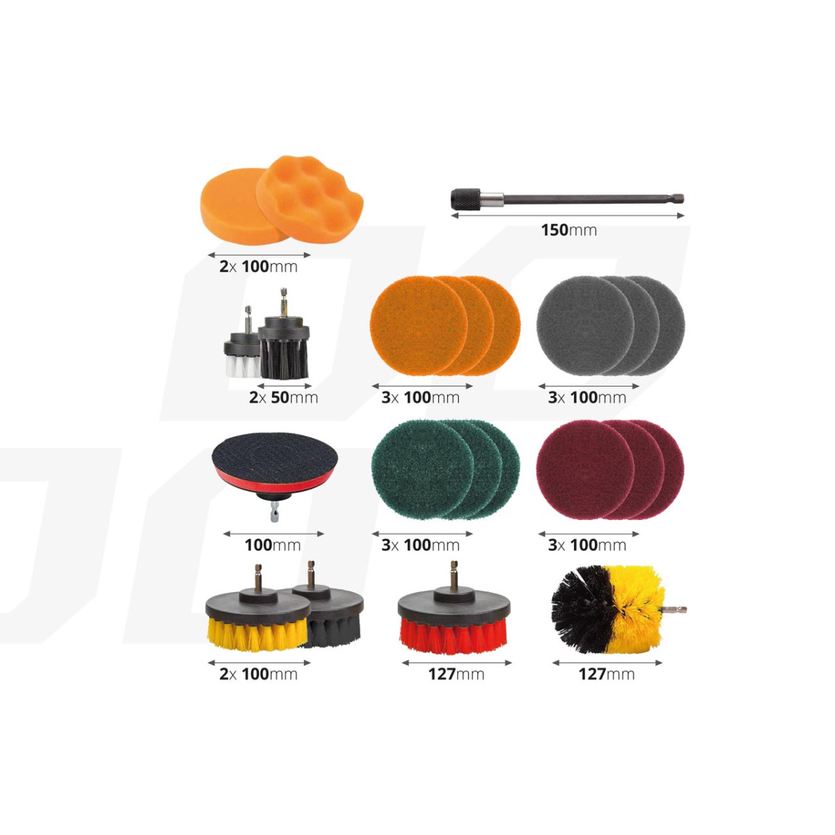 Šepetėlių rinkinys gręžtuvui/suktuvui, 22 vnt.