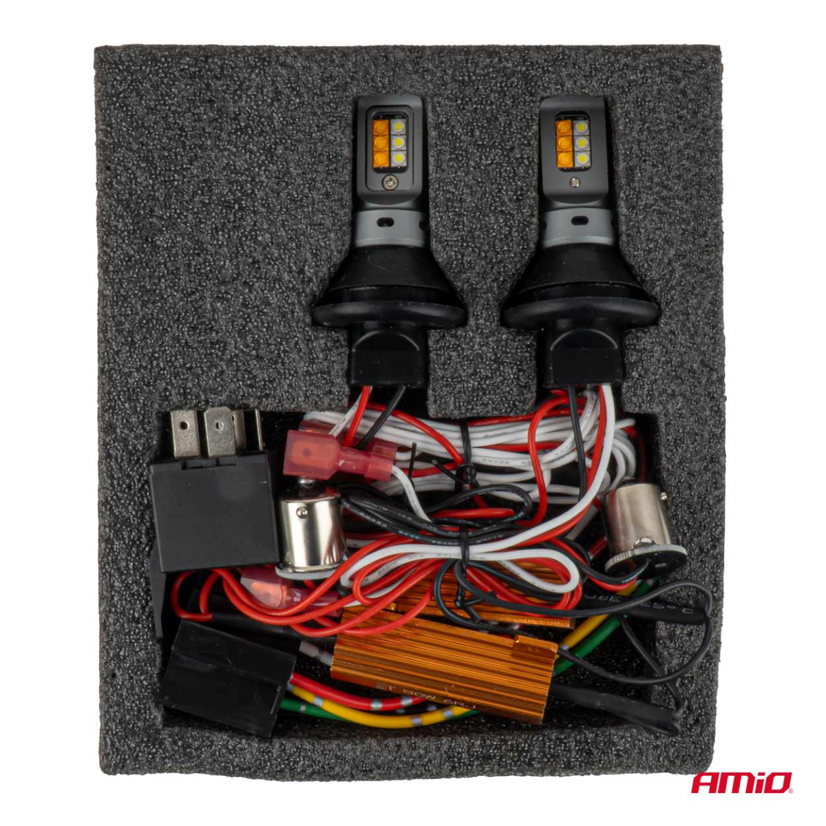 LED DRL dienos šviesų ir posūkių lemputės 2in1, 1156, CANBUS, 12/24 V, AMIO-05005