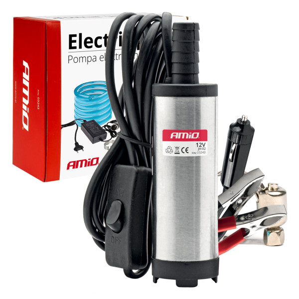 Panardinamoji elektrinė dyzelinio kuro siurbimo pompa 38 mm 12V/230V su žarna AMIO-03243