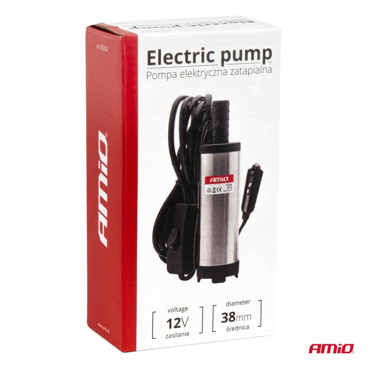 Panardinamoji elektrinė dyzelinio kuro siurbimo pompa 38mm 12V su automobilio uždegimo lizdo adapteriu AMIO-03242