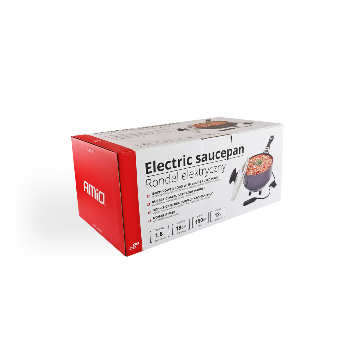 Elektrinis puodas su dangčiu automobiliui, 18 cm x 8 cm 150W 12V, AMIO-02534