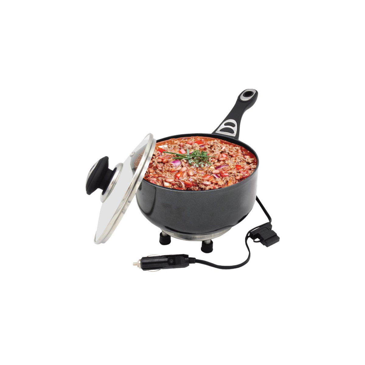 Elektrinis puodas su dangčiu automobiliui, 18 cm x 8 cm 250W 24V, AMIO-02535