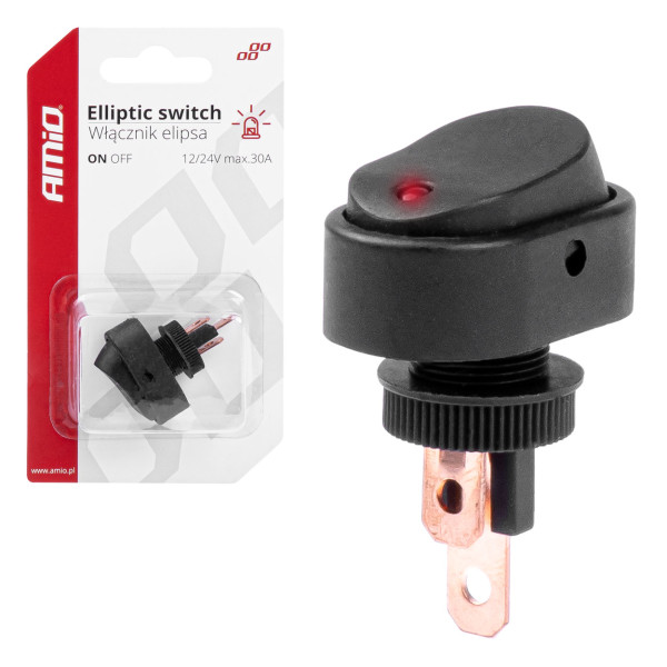 Elipsinis jungiklis su raudonu apšvietimu 12/24V max 30A ON/OFF AMIO-03089
