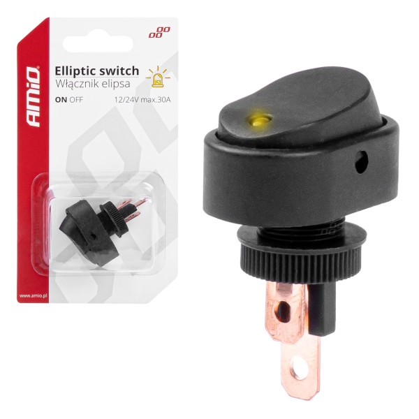 Elipsinis jungiklis su geltonu apšvietimu 12/24V max 30A ON/OFF AMIO-03088