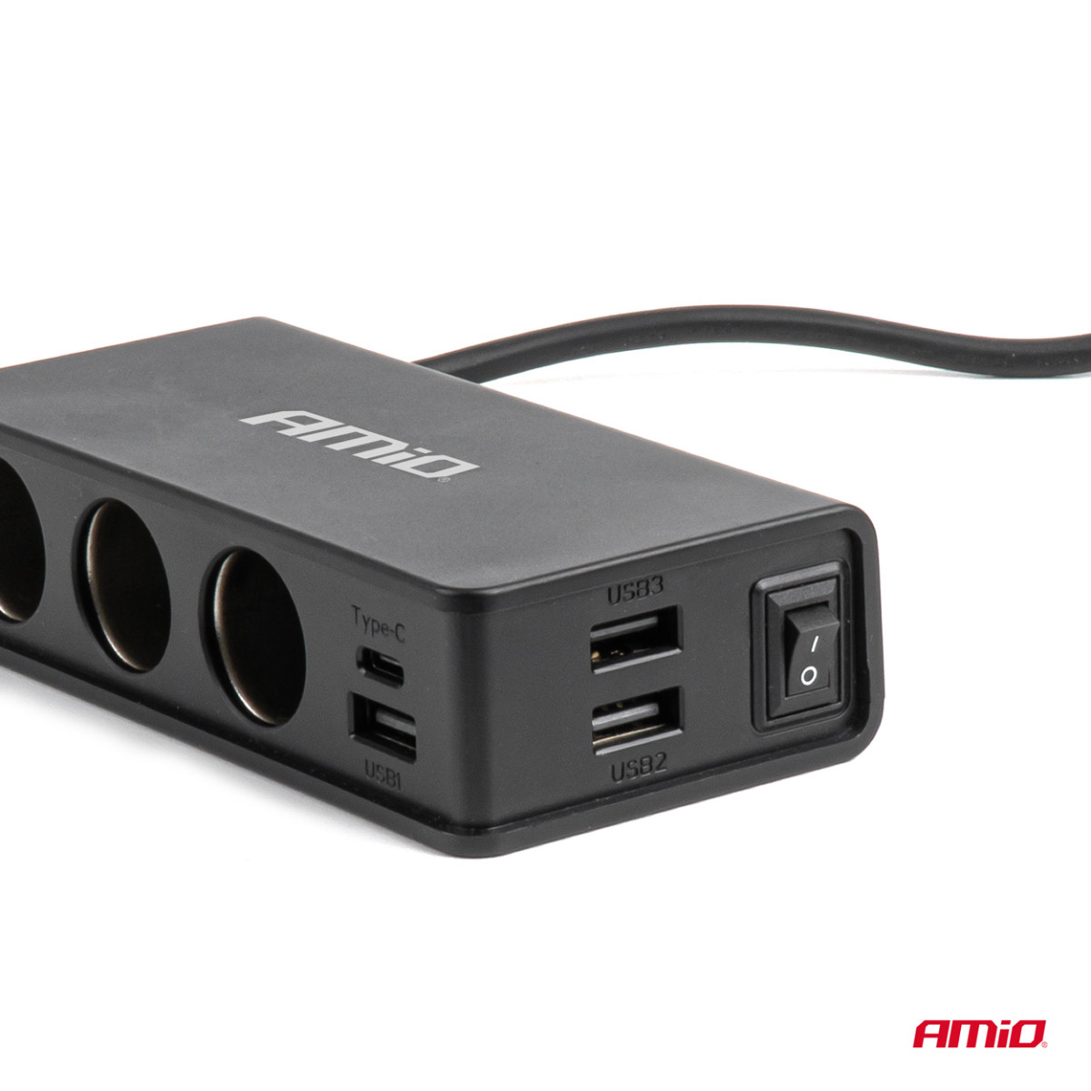 Lizdo skirstytuvas 12/24V su 3x USB-A, USB-C, QC3.0, PD3.0 148W AMIO-04836