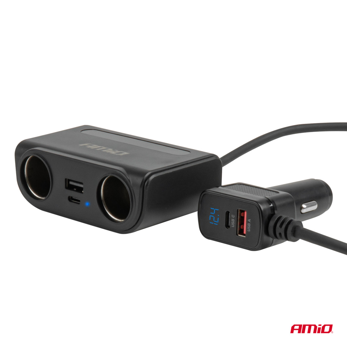 Lizdo skirstytuvas 12/24V su USB-C USB-A QC3.0 PD3.0 120W AMIO-04837