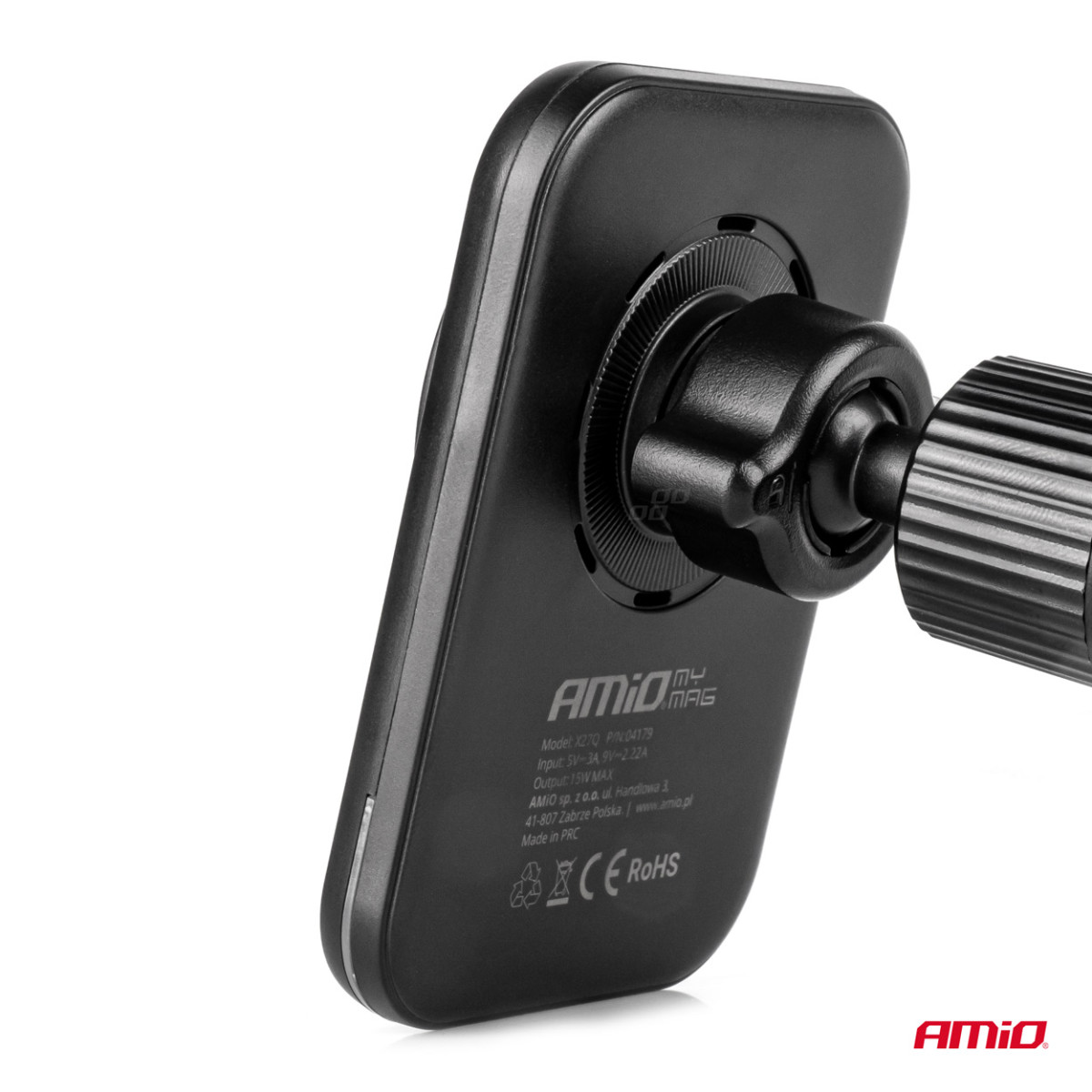 Magnetinis belaidis automobilinis įkroviklis Qi2 15W – prie ventiliacijos/prietaisų skydelio AMIO-04179