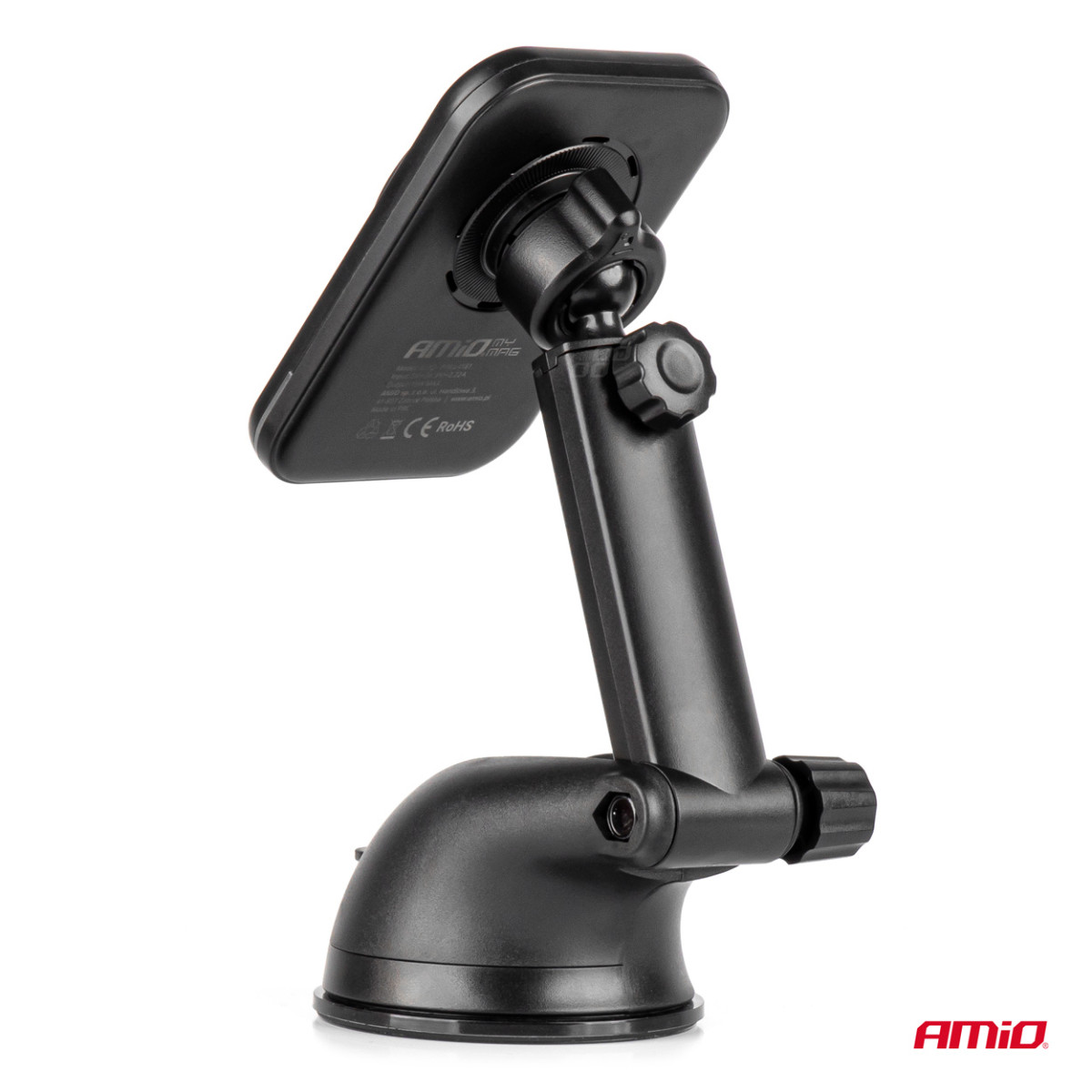 Magnetinis belaidis automobilinis įkroviklis Qi2 15W – prie lango/prietaisų skydelio AMIO-04181