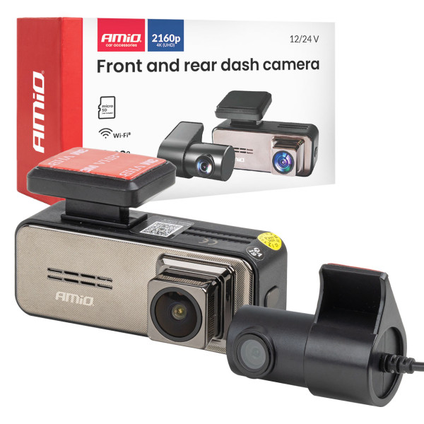 Automobilinis vaizdo registratorius 4K + 2K WLAN Wi-Fi UHD 512 GB AMIO-04801