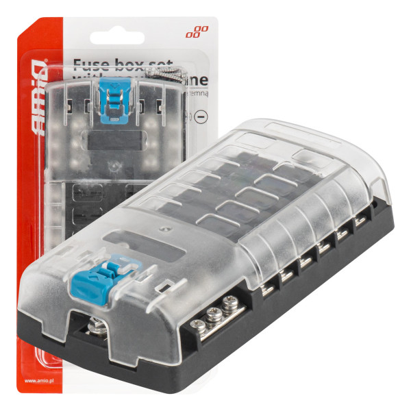 Saugiklių dėžutė, 12 lizdų su varžtiniais kontaktais ir minuso jungtimi AMIO-03834