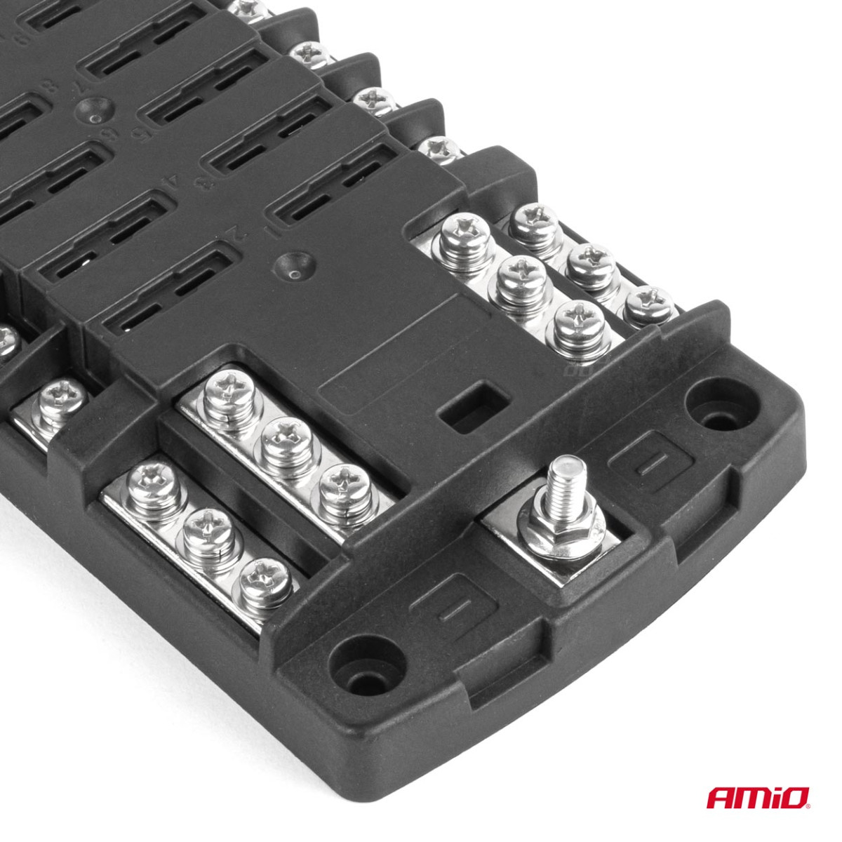 Saugiklių dėžutė, 12 lizdų su varžtiniais kontaktais ir minuso jungtimi AMIO-03834