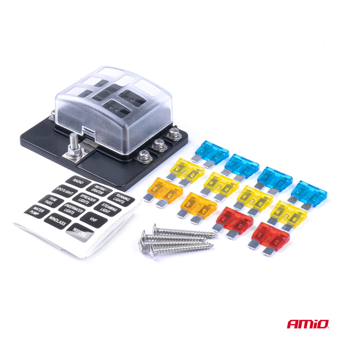 Saugiklių dėžutė, 6 lizdų su saugikliais AMIO-03039