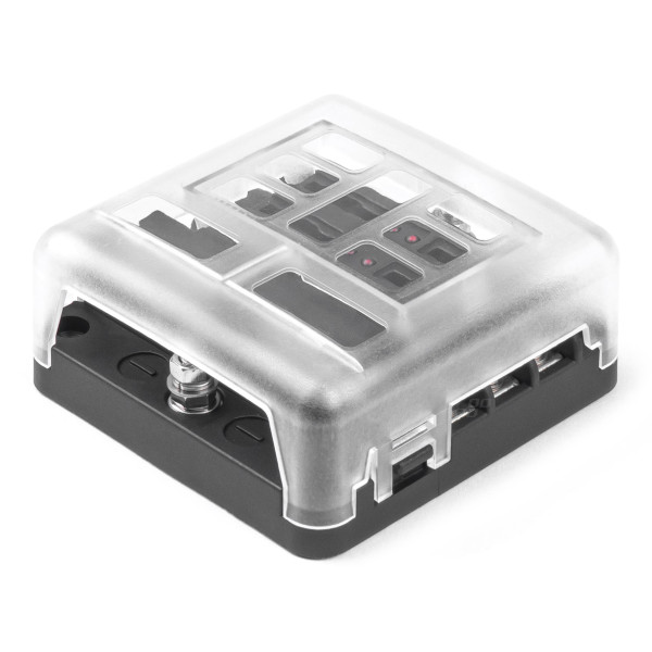 Saugiklių dėžutė, 6 lizdų su LED ir minuso jungtimi AMIO-03038