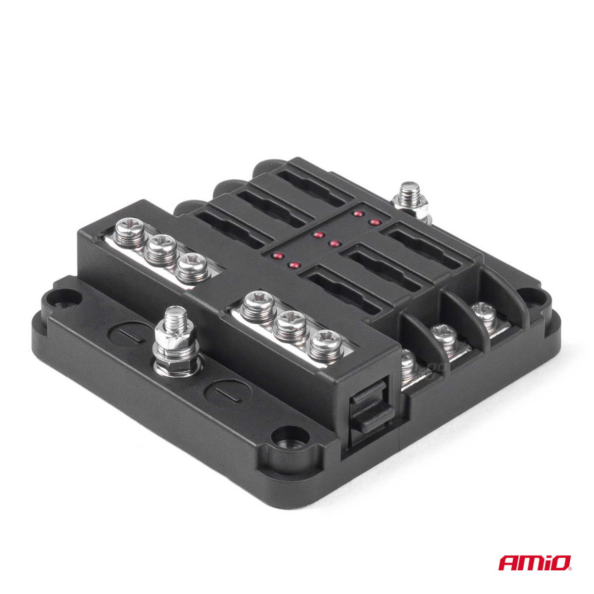 Saugiklių dėžutė, 6 lizdų su LED ir minuso jungtimi AMIO-03038