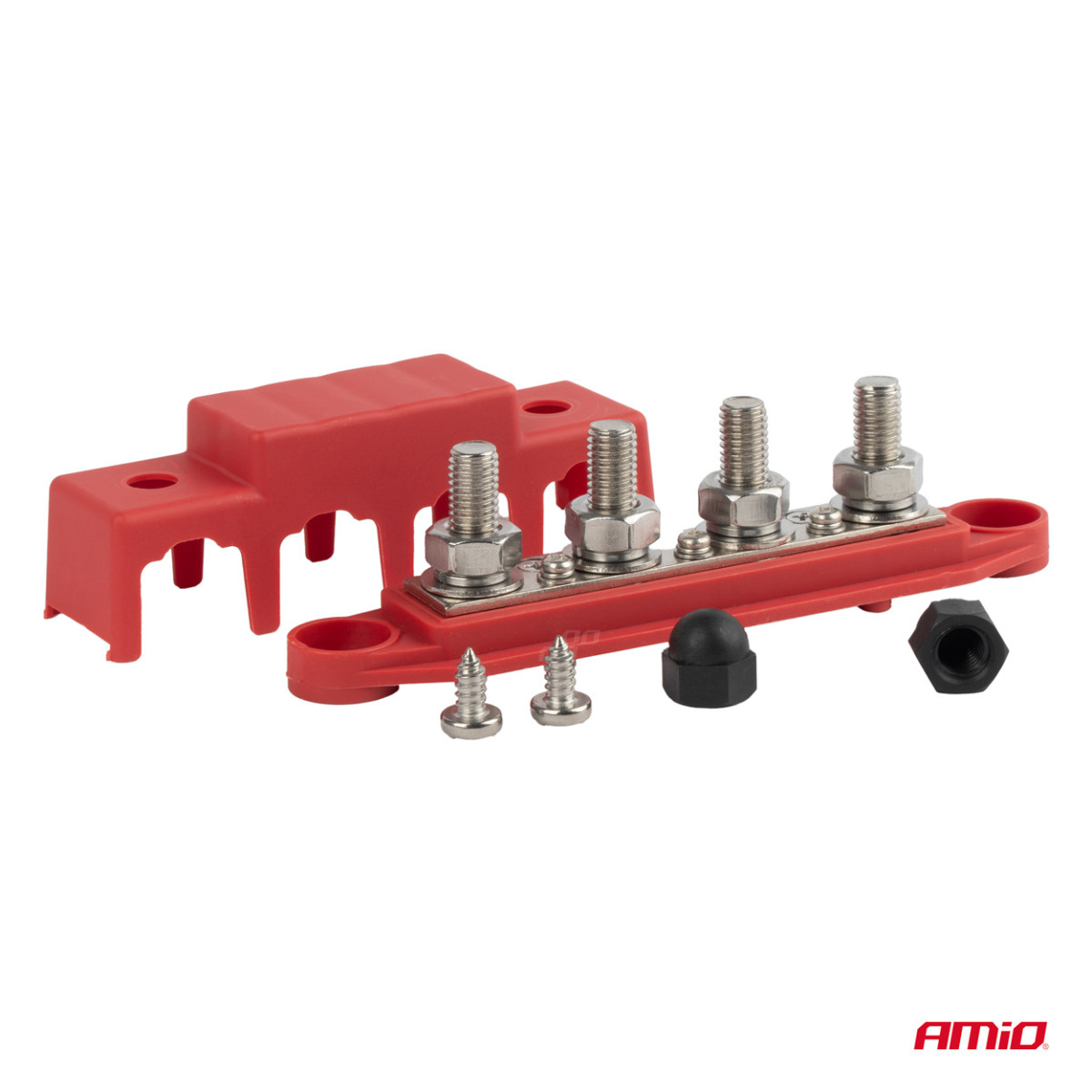 Teigiamo poliaus galios paskirstymo blokas su 4 M10 varžtais, Bus Bar 12/24/48V 250A, AMIO-03812