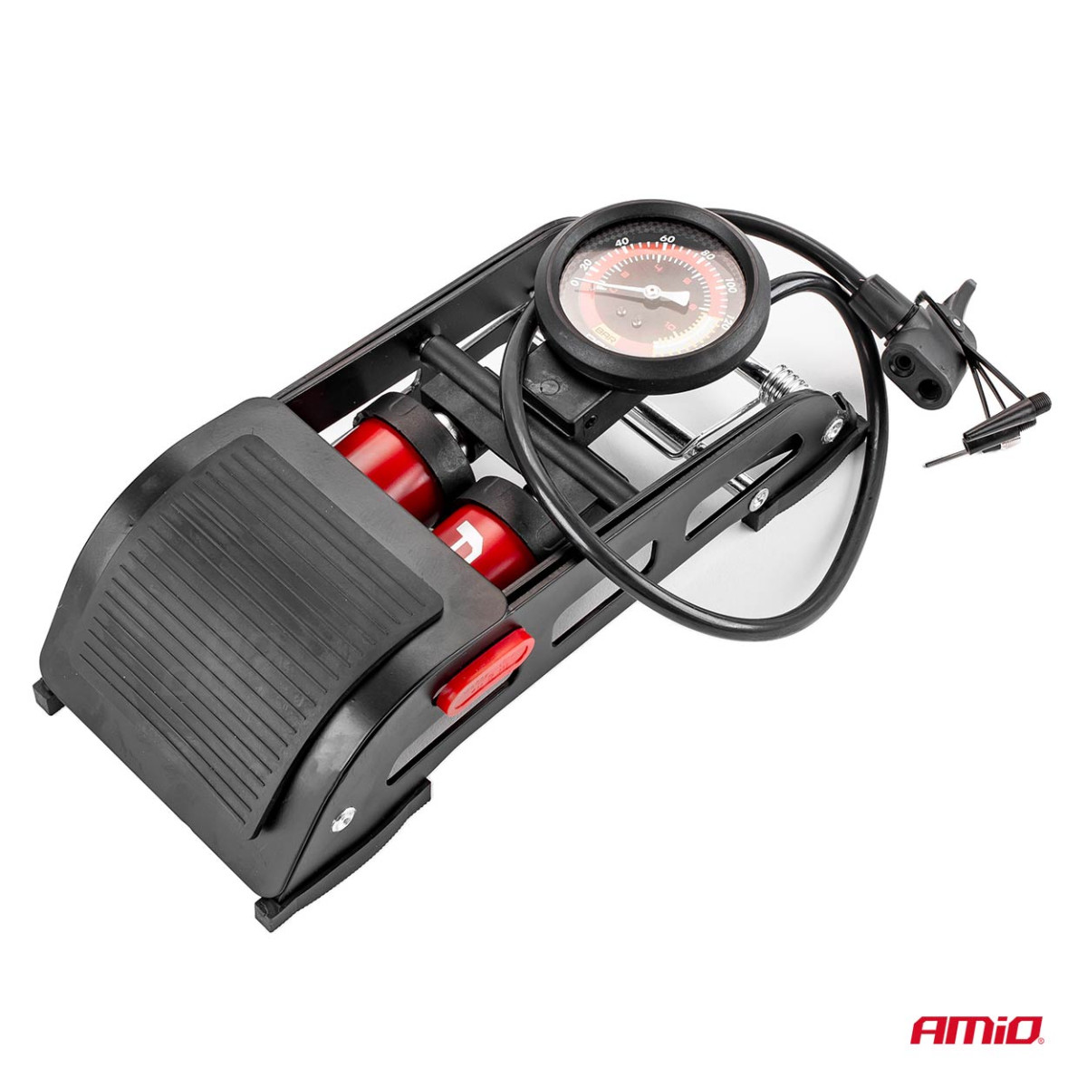 HQ dviguba stūmoklinė kojinė pompa 2×Ø45 mm su manometru ir adapteriais PU07