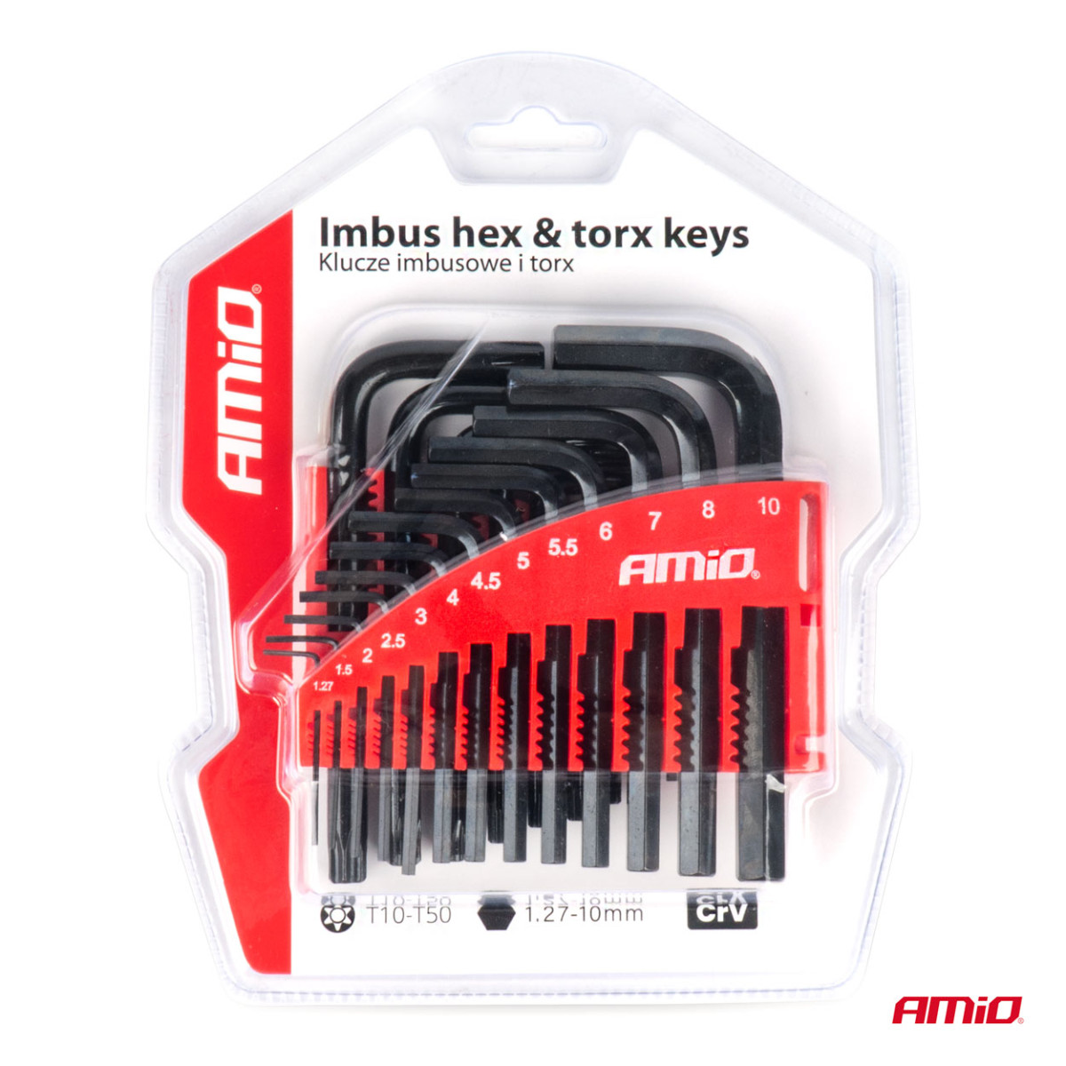 HEX ir TORX imbus raktų rinkinys CRV, juodas, 22 vnt., AMIO-04297