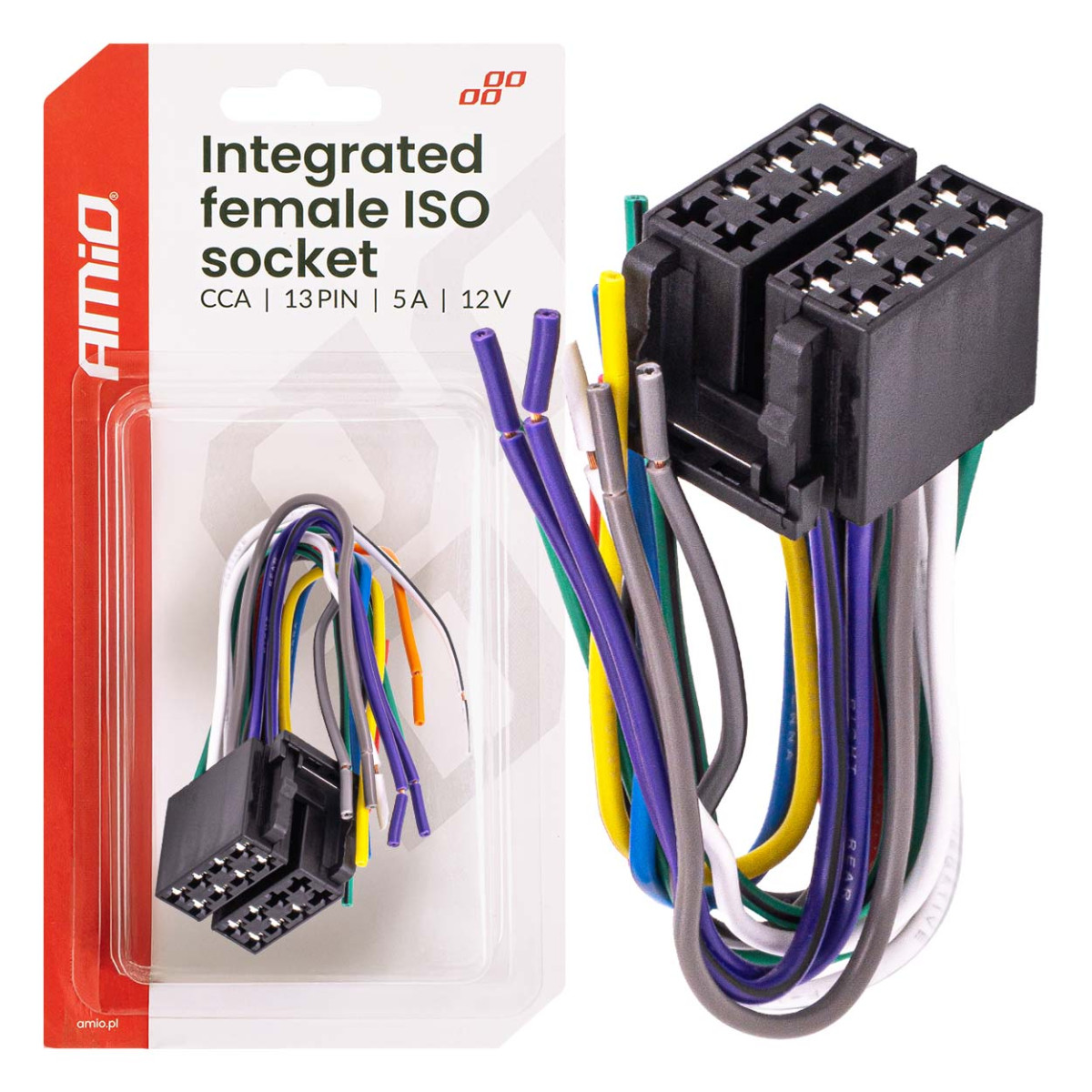Integruota ISO CCA 13 PIN moteriška jungtis, 5A, 12V, AMIO-04441