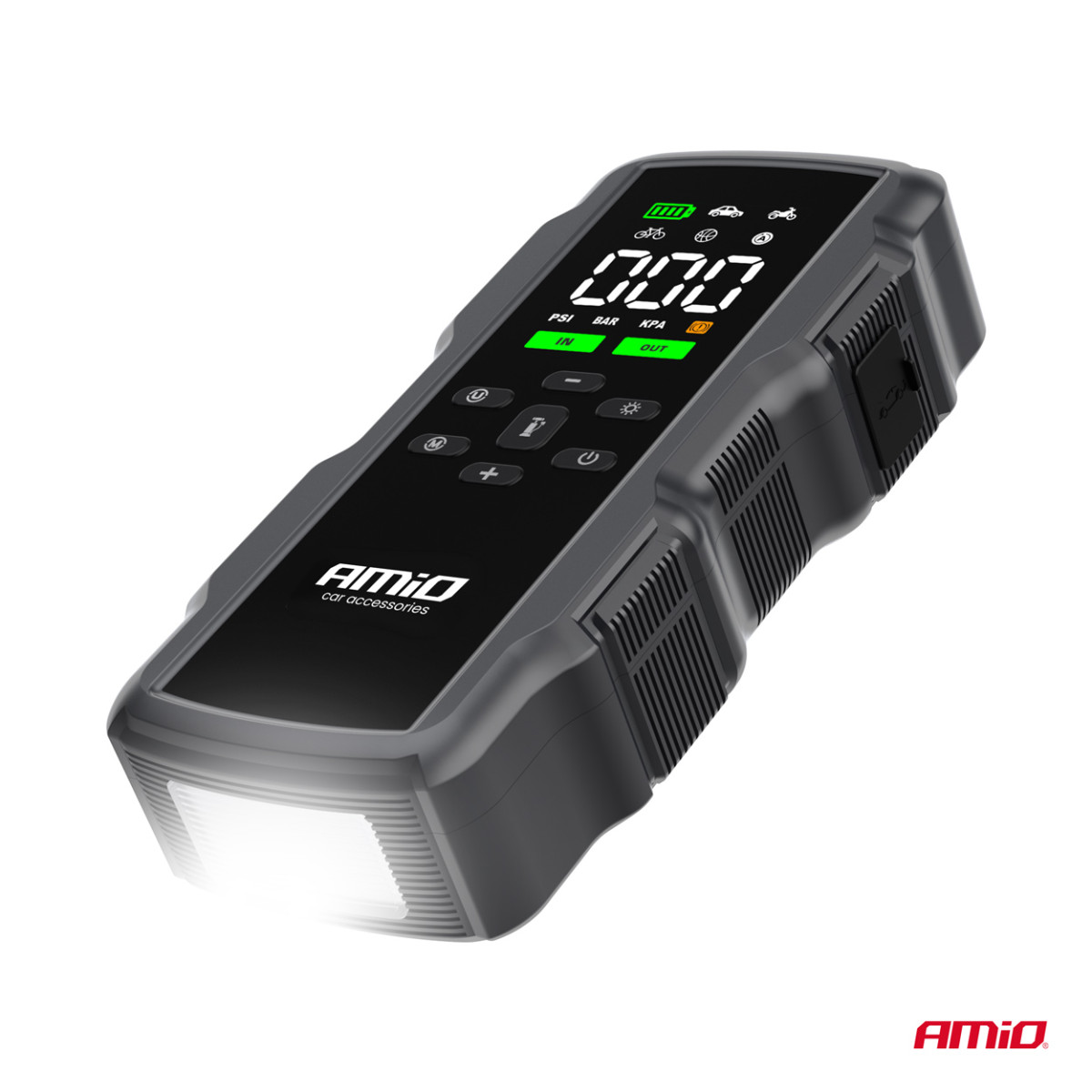 Užvedimo įrenginys 4 viename su kompresoriumi / Powerbank 12V 17Ah 900A, AMIO-05126