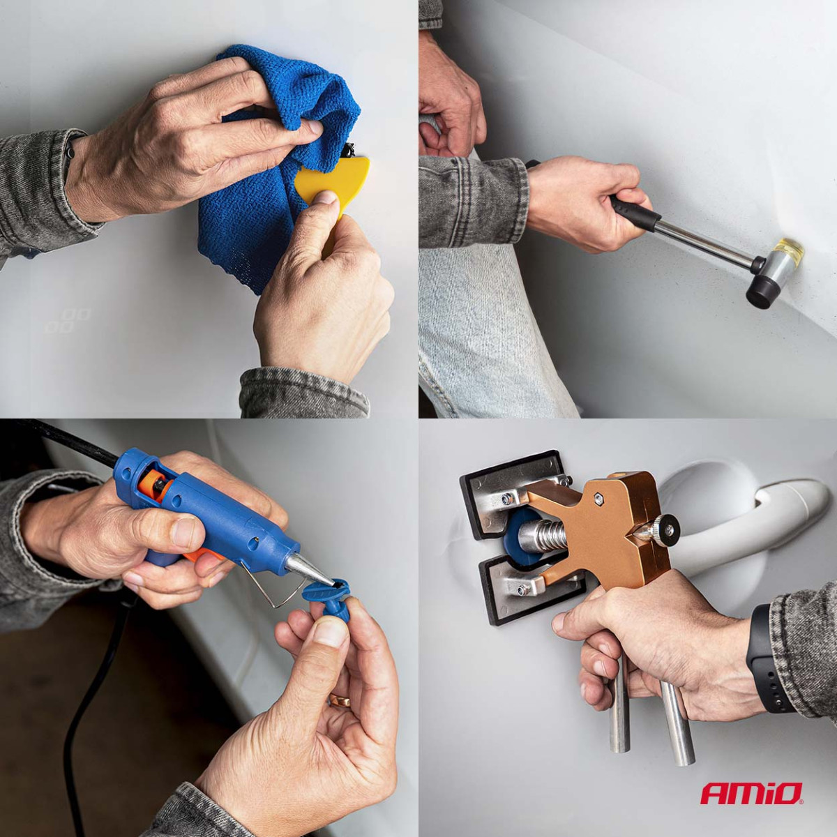 Didelis PDR kėbulo įlenkimų remonto rinkinys su krepšiu, AMIO-04600