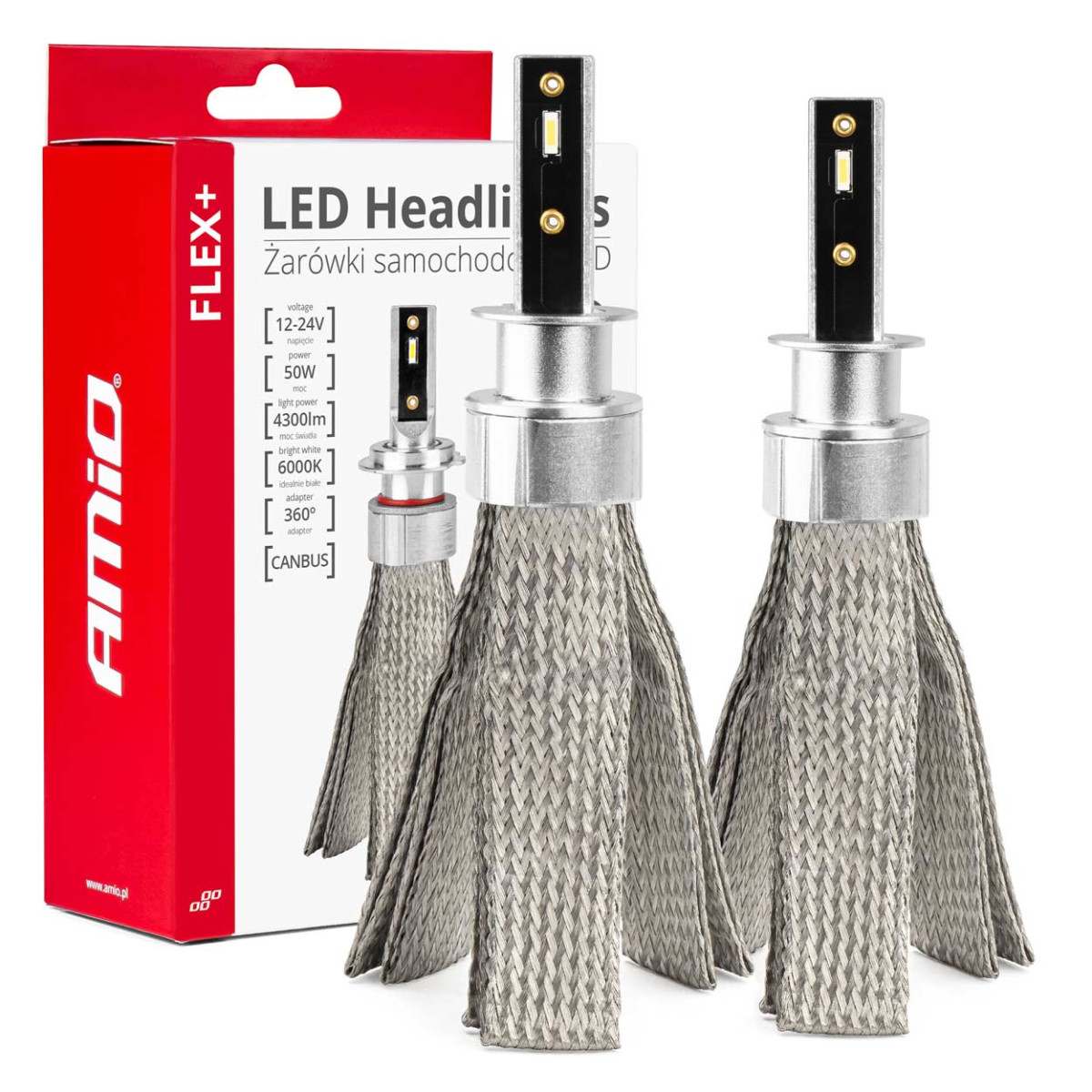 LED žibintų lemputės FLEX+ Series H1 canbus 6000K 12-24V AMIO-03655