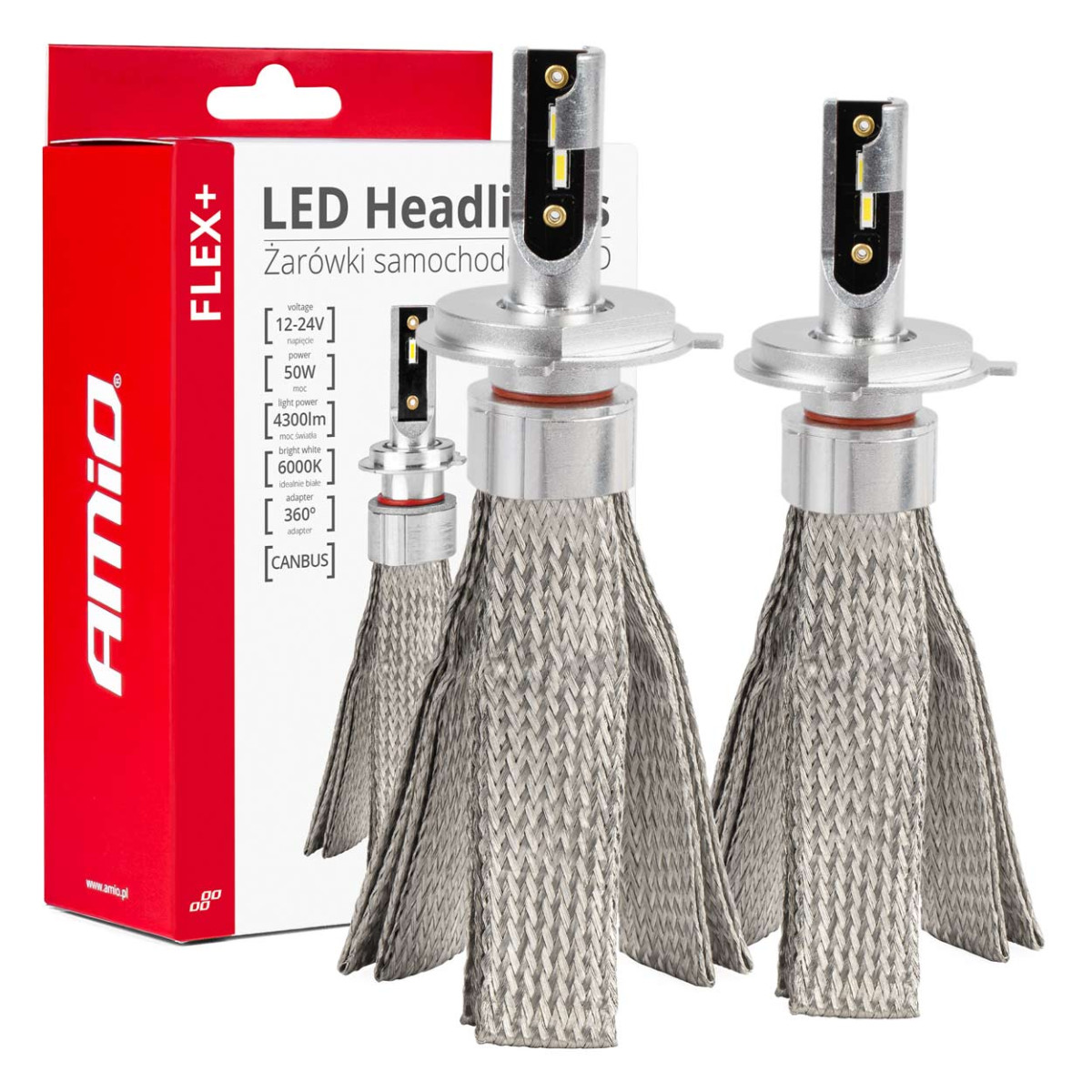 LED žibintų lemputės FLEX+ Series H4/H19 canbus 6000K 12-24V AMIO-03657