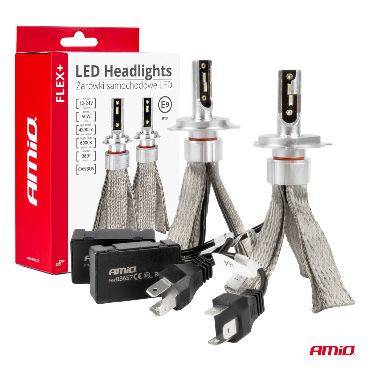 LED žibintų lemputės FLEX+ Series H4/H19 canbus 6000K 12-24V AMIO-03657