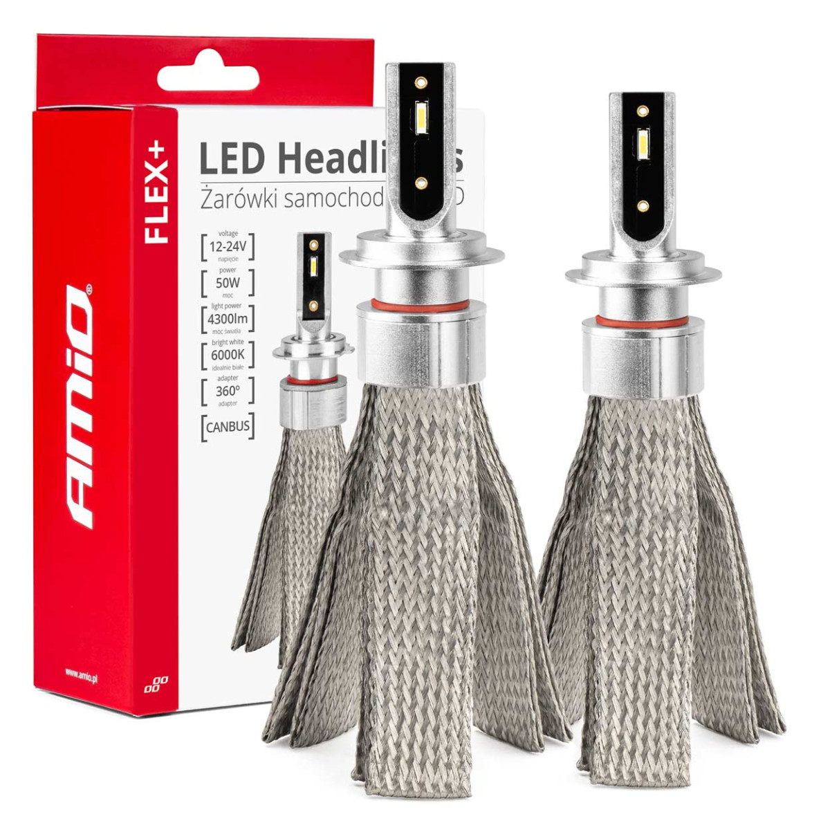 LED žibintų lemputės FLEX+ Series H7 canbus 6000K 12-24V AMIO-03659