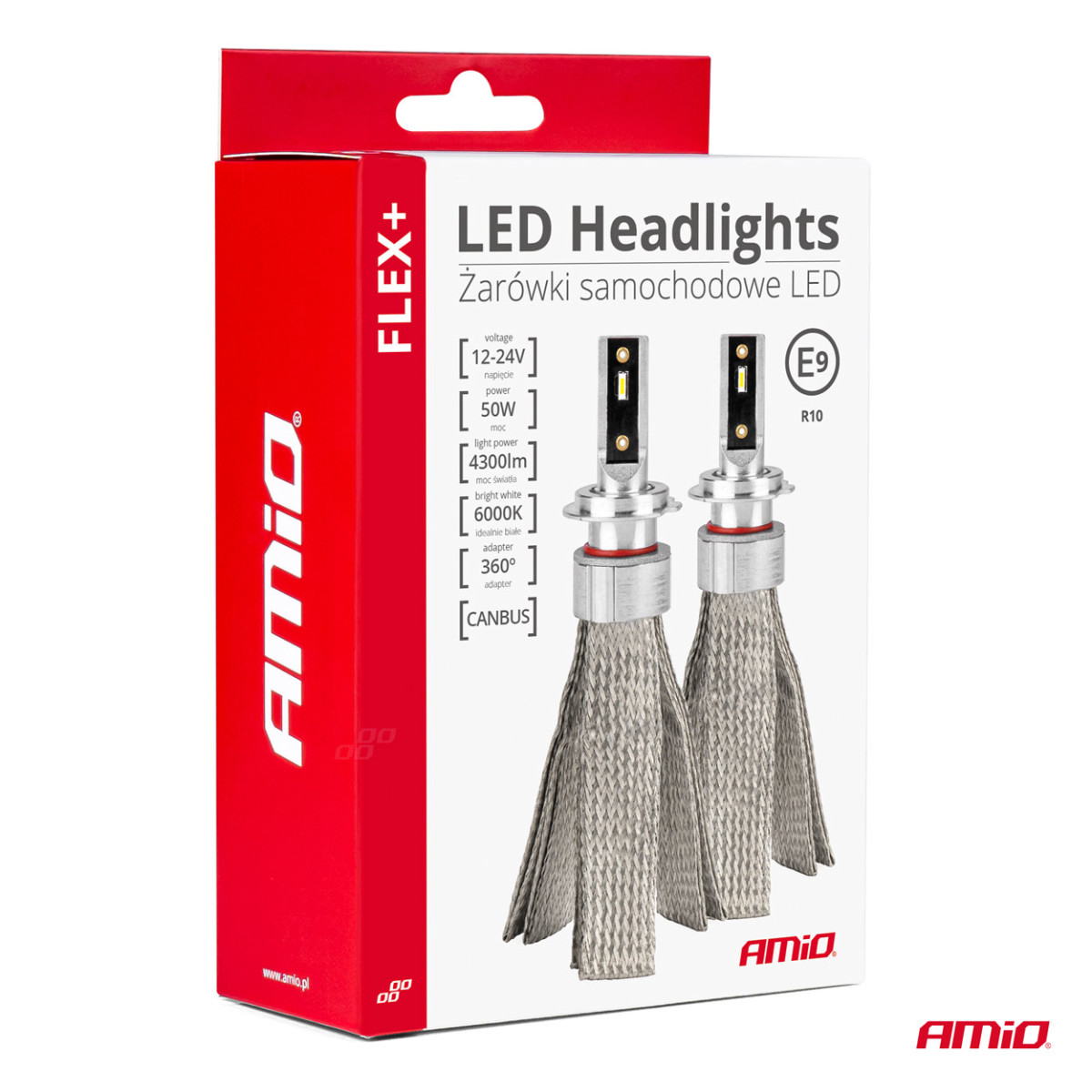 LED žibintų lemputės FLEX+ Series H8 H9 H11 H16 canbus 6000K 12-24V AMIO-03663