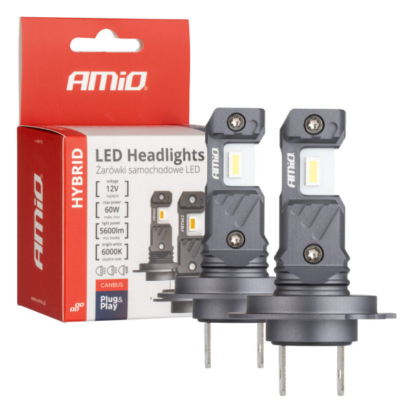 LED žibintų lemputės Hybrid series H7 H18 6000K Canbus 60W AMIO-04115