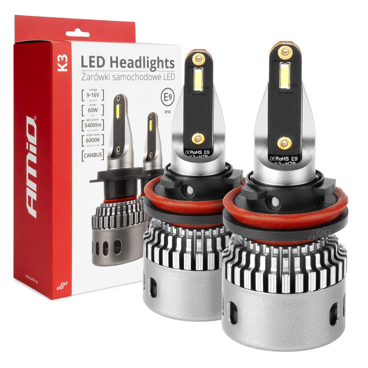 LED žibintų lemputės K3 Series H8 H9 H11 H16 12V 6000K canbus AMIO-03686