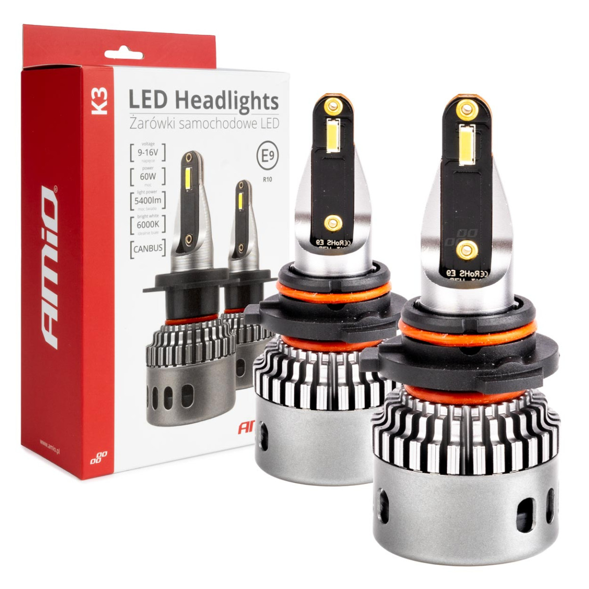 LED žibintų lemputės K3 Series HB3/HIR1 9011/H10 12V 6000K canbus AMIO-03687