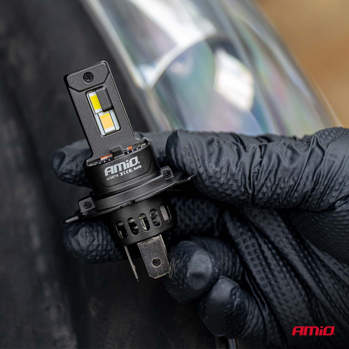 LED žibintų lemputės F25 PRO BLACK FULL CANBUS H4 H19 70W 12V 24V AMIO-04719