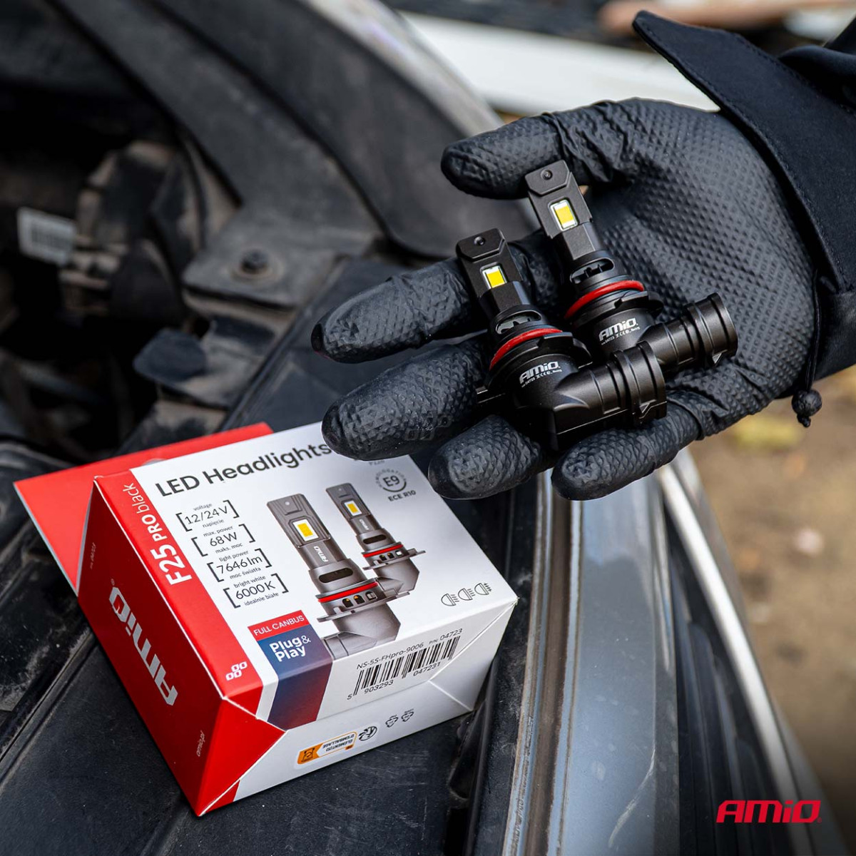 LED žibintų lemputės F25 PRO BLACK FULL CANBUS HB4 68W 12V 24V, AMIO-04723