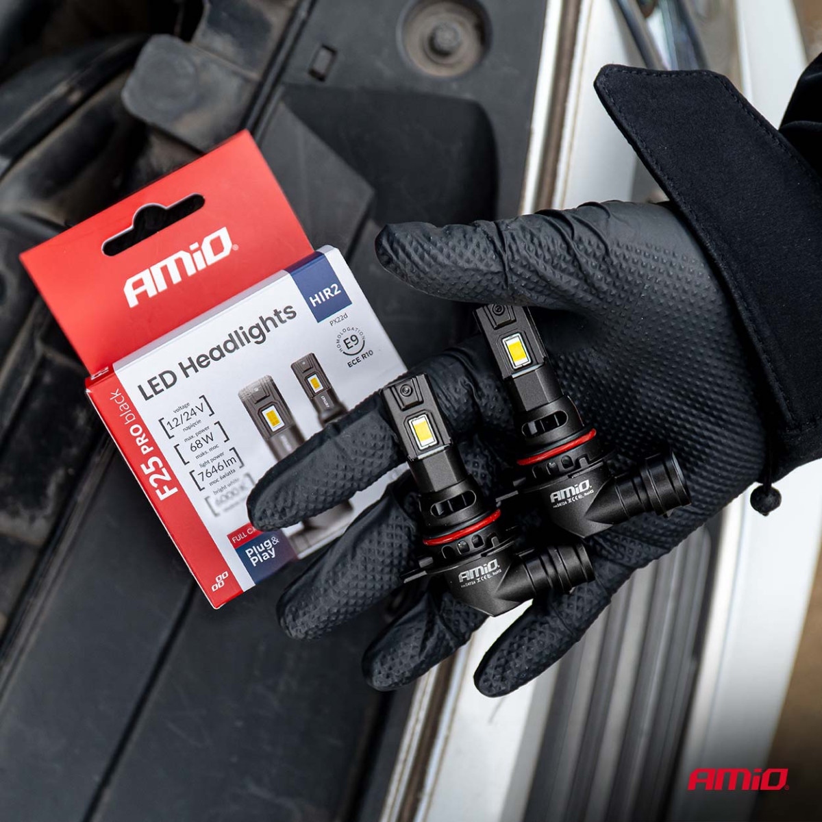 LED žibintų lemputės Series F25 PRO BLACK FULL CANBUS HIR2 68W 12V 24V, AMIO-04724