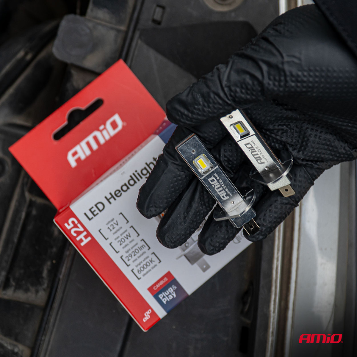 LED žibintų lemputės H25 CANBUS H1 12V 20W AMIO-04709