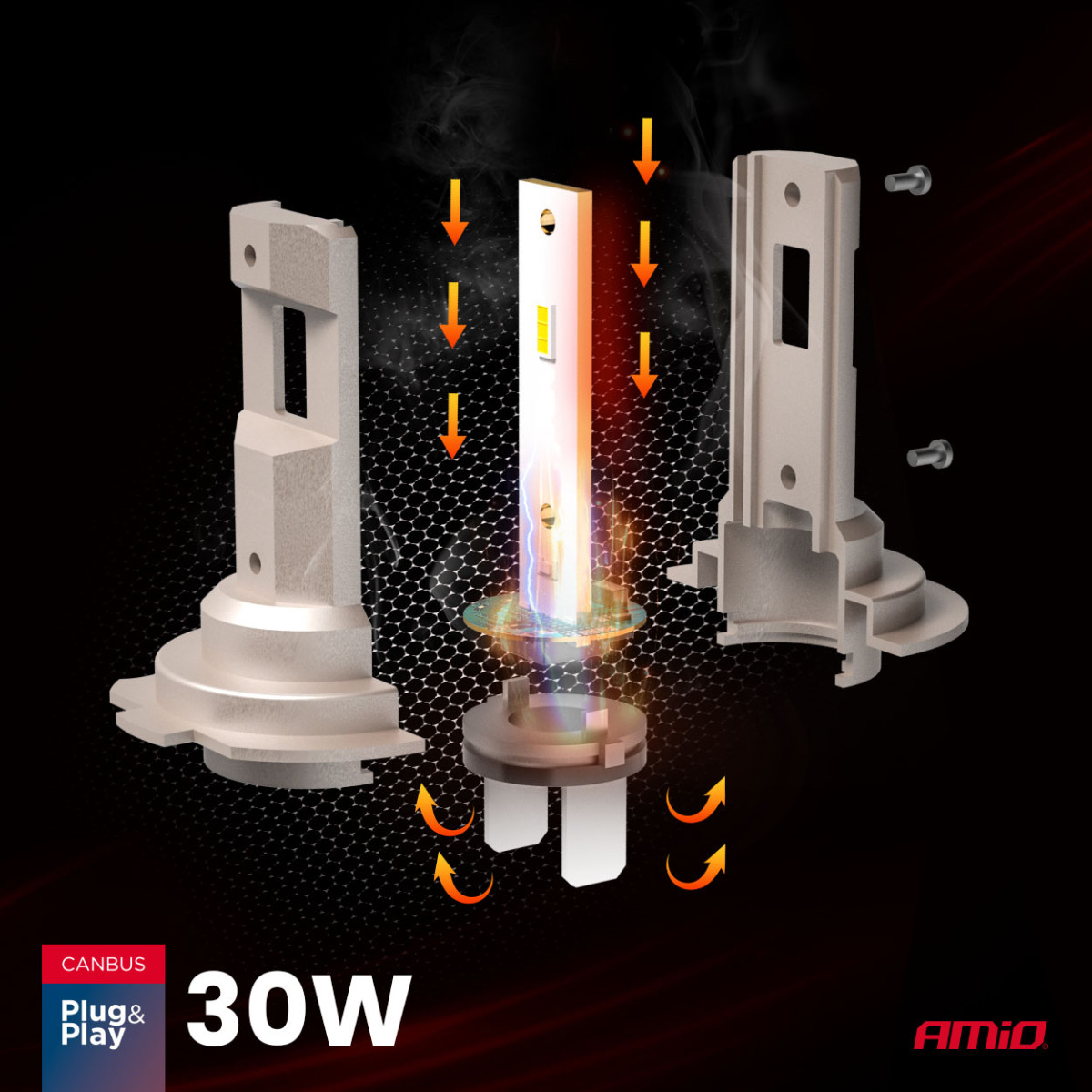 LED žibintų lemputės Series H25 CANBUS H7 H18 12V 30W, AMIO-04712