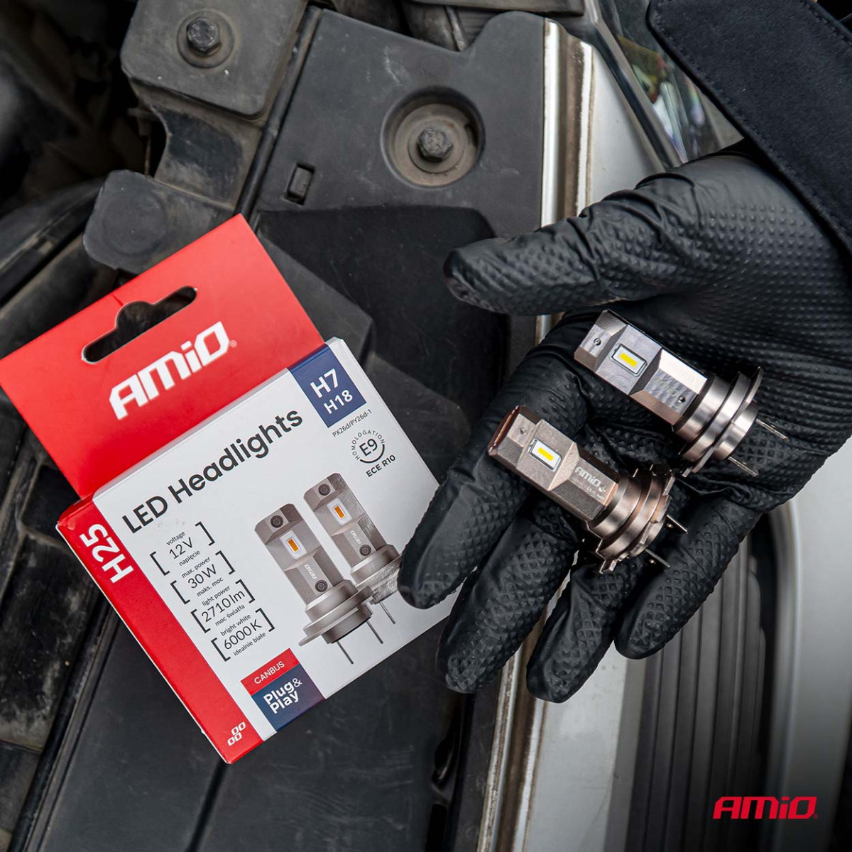 LED žibintų lemputės Series H25 CANBUS H7 H18 12V 30W, AMIO-04712