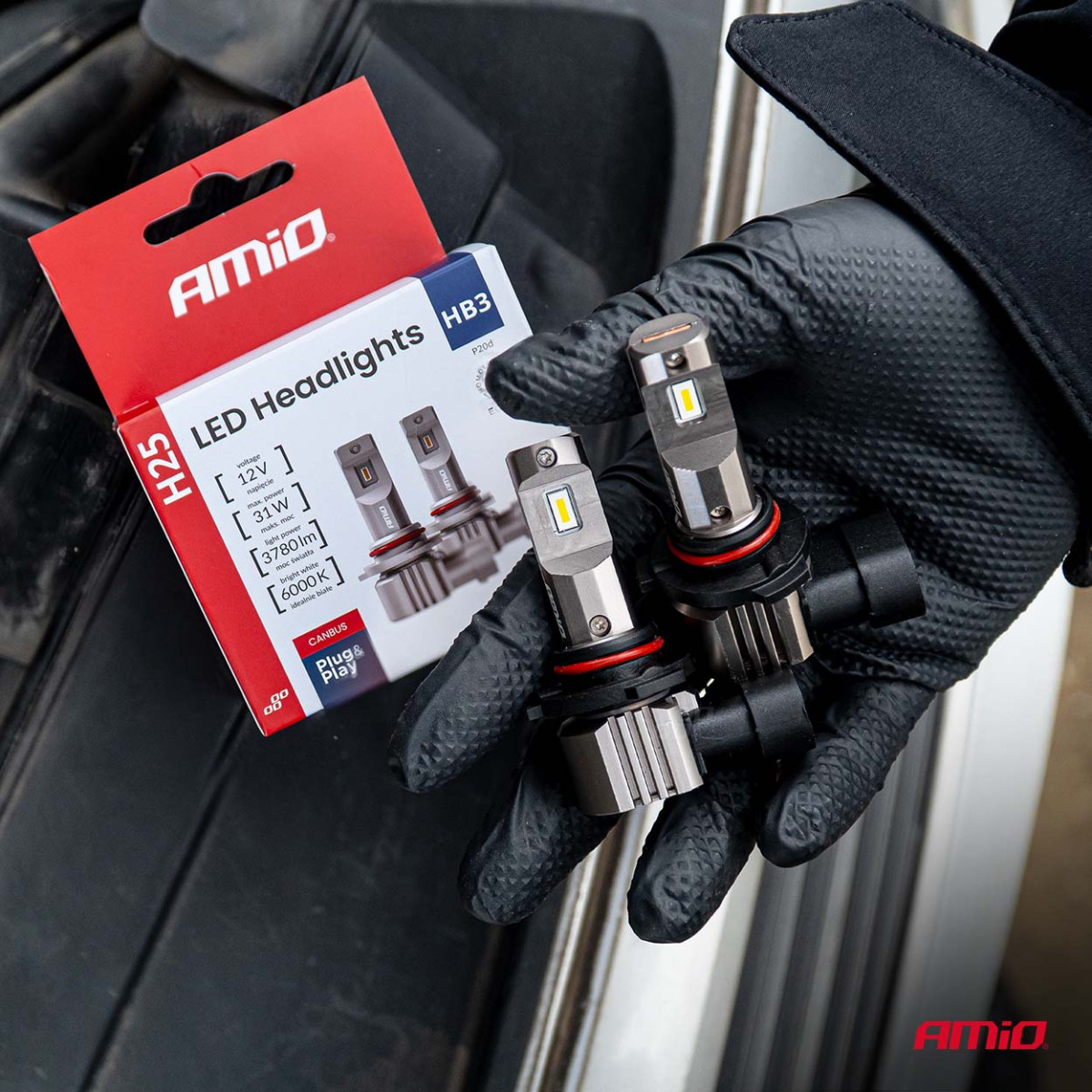 LED žibintų lemputės H25 CANBUS HB3 9005 12V 31W, AMIO-04714