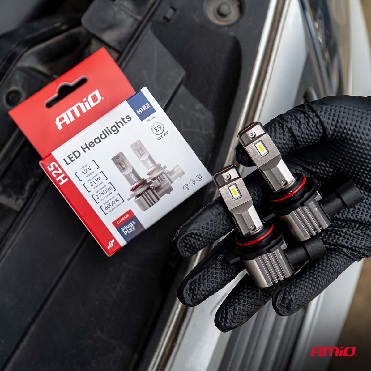 LED žibintų lemputės Series H25 CANBUS HIR2 9012 12V 31W, AMIO-04716