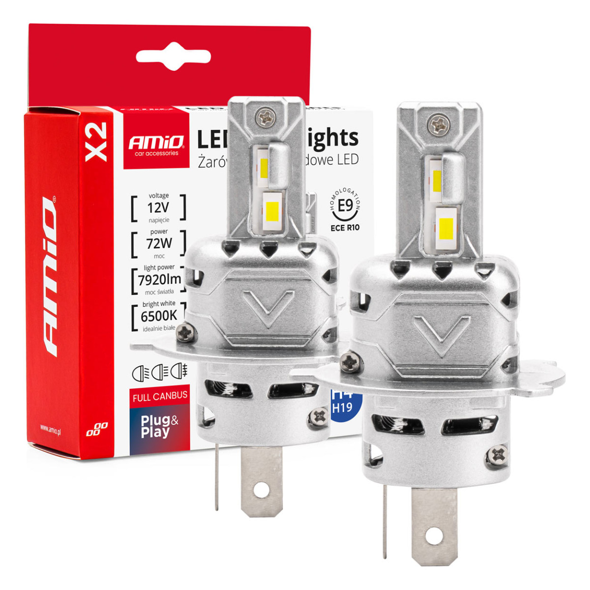 LED žibintų lemputės X2 Series H4/H19 AMiO-02972