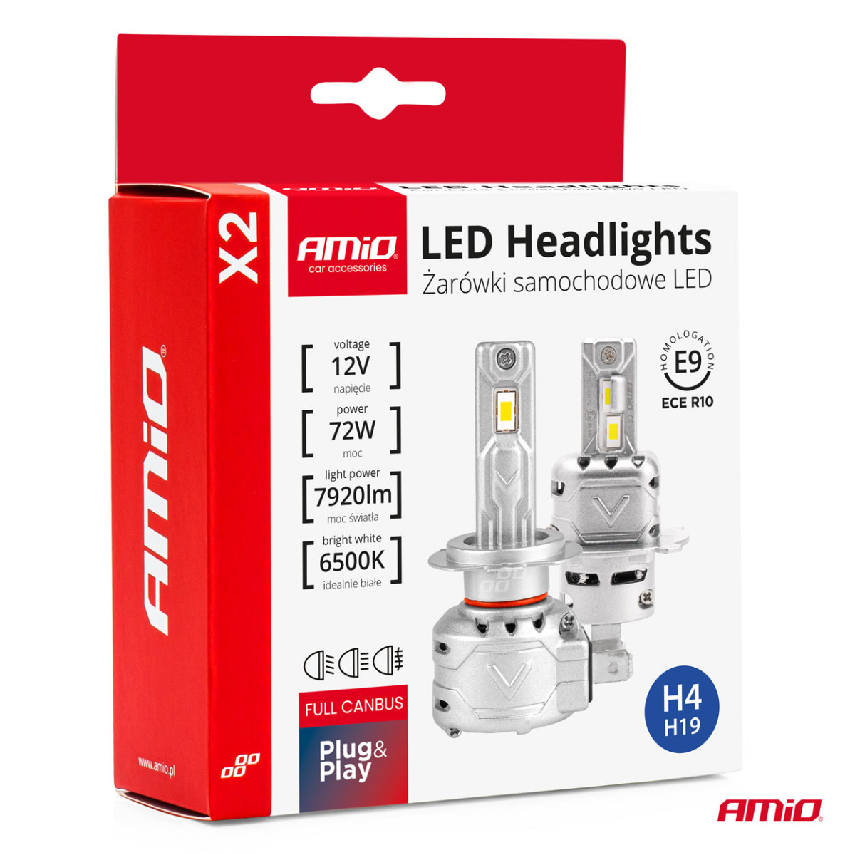 LED žibintų lemputės X2 Series H4/H19 AMiO-02972