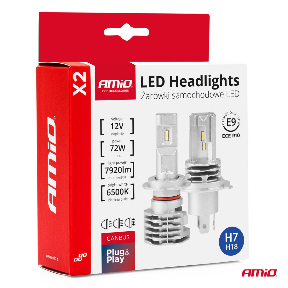 LED žibintų lemputės X2 Series H7 AMiO-02973