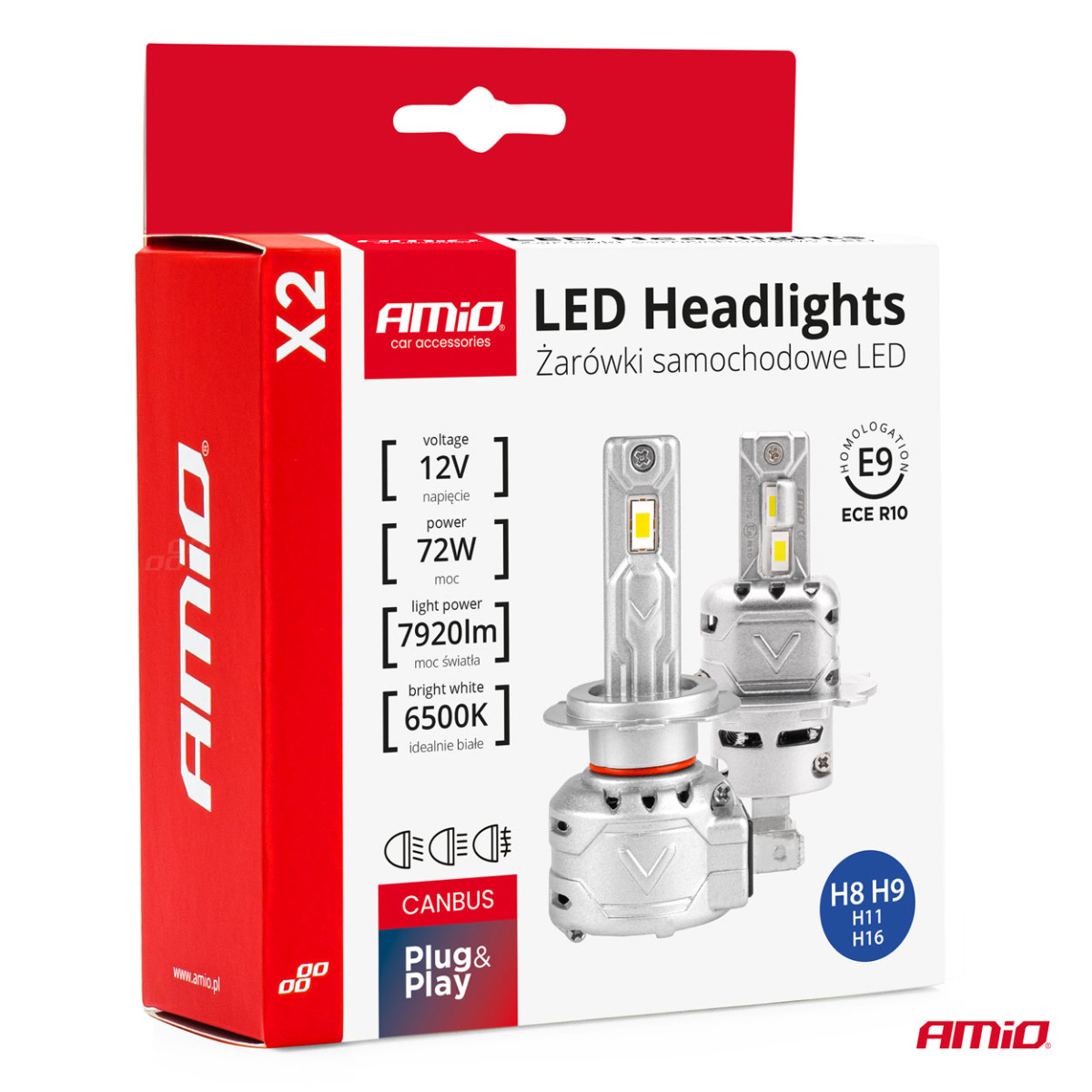 LED žibintų lemputės X2 Series H8/H9/H11/H16 AMiO-02974