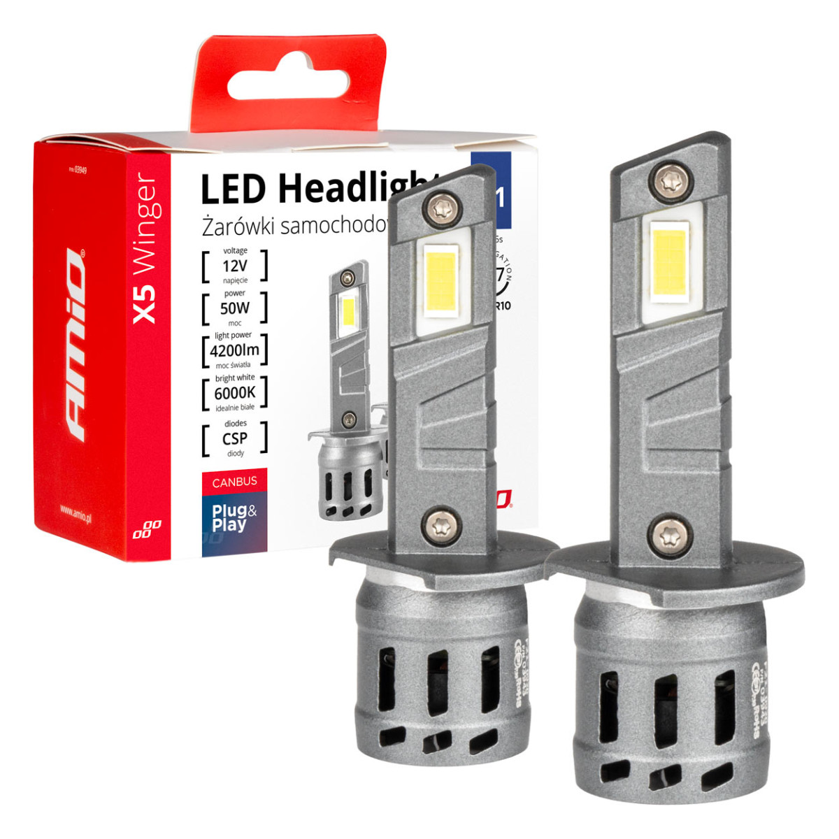 LED žibintų lemputės X5-series WINGER H1 6000K max 30W AMIO-03943