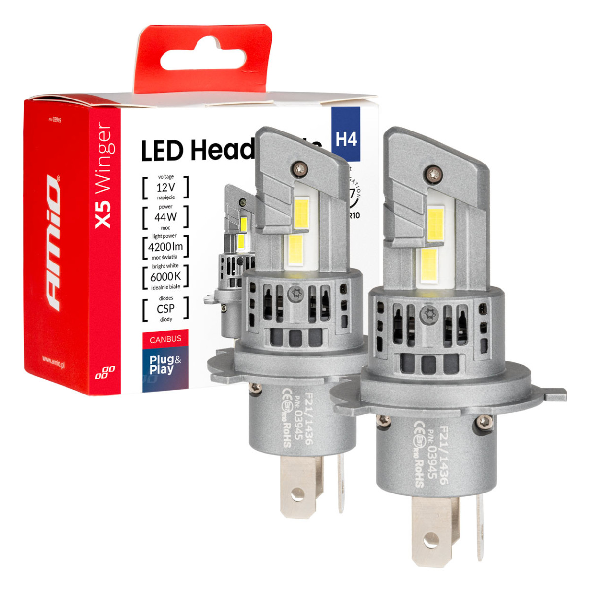 LED žibintų lemputės X5-series WINGER H4 6000K max 50W AMIO-03945