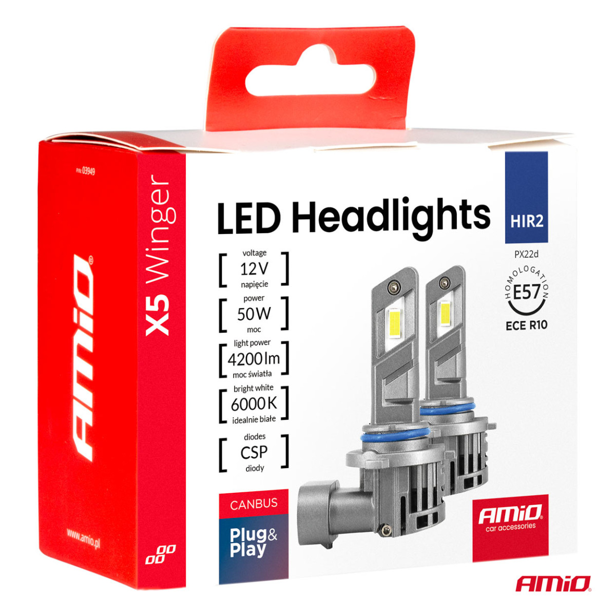 LED žibintų lemputės X5 WINGER HIR2 6000K max 50W AMIO-03950