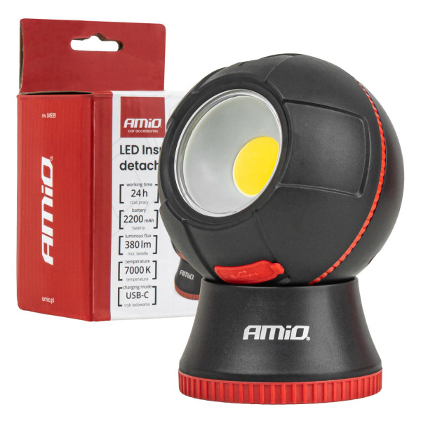 Nuimamas rutulio formos LED darbinis šviestuvas COB 4 W, 2200 mAh, AMIO-04939 Nuimamas rutulio formos LED darbinis šviestuvas COB 4 W, 2200 mAh, AMIO-04939