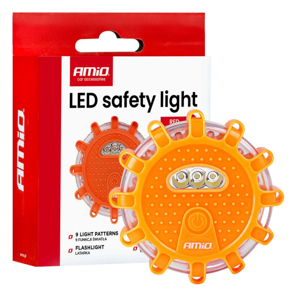 Įspėjamoji LED lemputė automobiliui, 12+3 SMD, 650 mAh, raudona, su akumuliatoriumi AMIO-04673